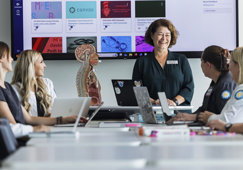 Students and instructor in the ADN Nursing degree classroom. 