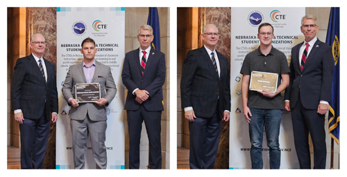 Christian Martinez and Noah Russell receive recognition at Nebraska State Capitol. 