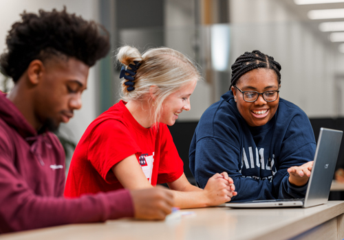 Three students studying on the Lincoln Campus