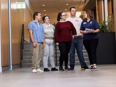 students stairs group